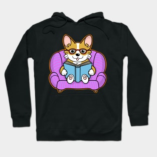 Cute Corgi Reading Book Hoodie